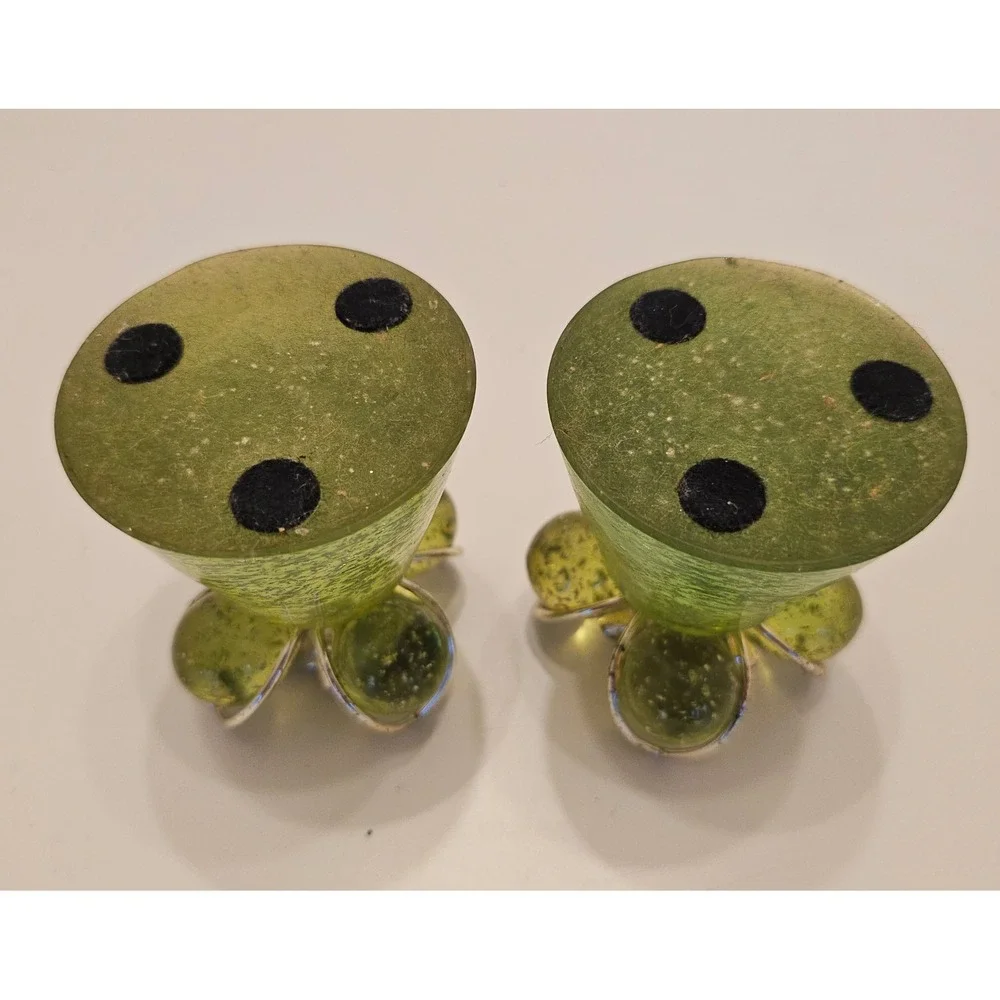 Vintage Olive Green Acrylic Taper Candlestick Holders Seeded Bubble Set of 2